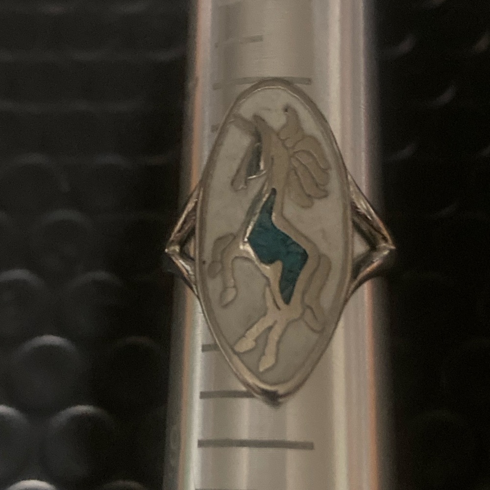 Silver and Blue unicorn Ring. 8